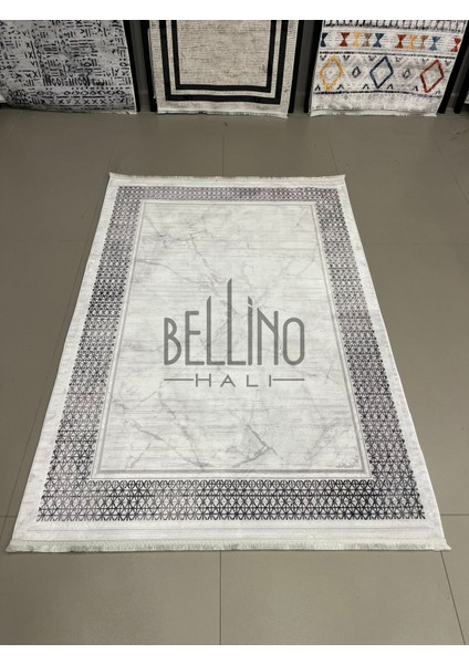 Bellino Halı Yıkanabilir Halı Kaymaz Taban Bambu Halı Pamuk Dokuma Kilim Şerit Çerçeve Desenli Salon Halısı Mutfak Halısı ve Yolluk