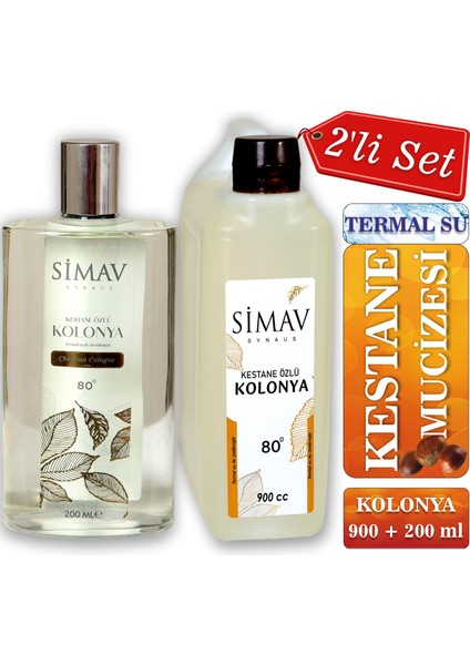 Kestane Özlü ve Termal Sulu Kolonya 2'li Set 900ML + Cam 200ML