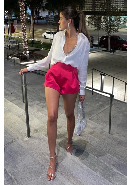 Beyaz Basic Kadın Saten Gömlek MG1326 fiyatları