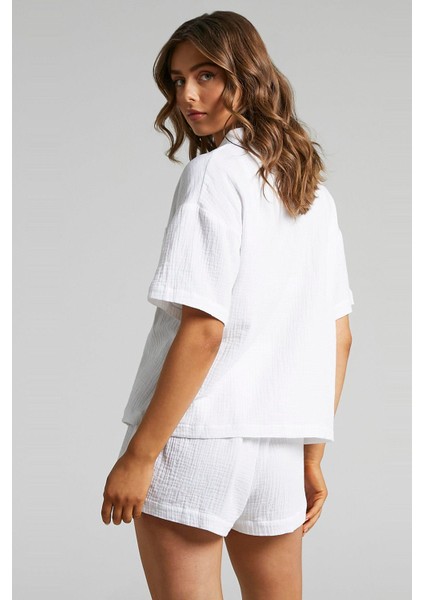 Beyaz Muslin Kumaş Basic Kadın Gömlek MG1784 indirimleri