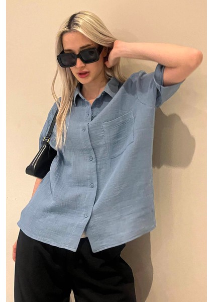 Mavi Muslin Kumaş Basic Kadın Gömlek MG1784 fiyatları