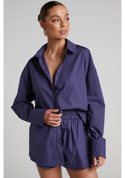 Mor Oversize Basic Kadın Gömlek MG1794