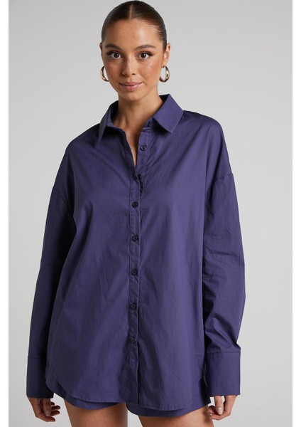 Mor Oversize Basic Kadın Gömlek MG1794