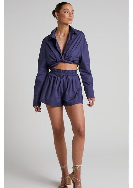 Mor Oversize Basic Kadın Gömlek MG1794
