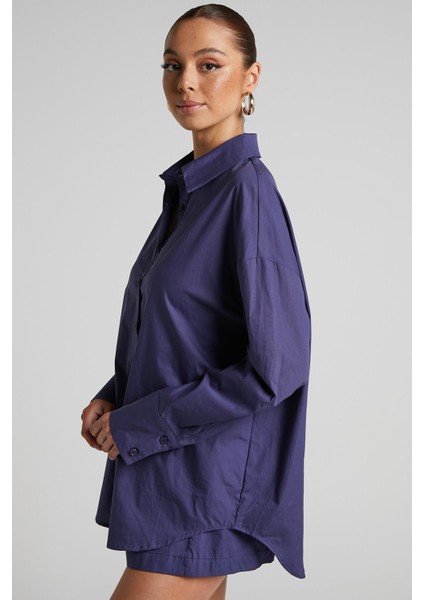 Mor Oversize Basic Kadın Gömlek MG1794