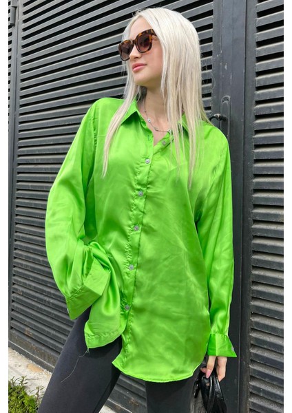 Fıstık Yeşili Basic Kadın Saten Gömlek MG1326 fiyatları