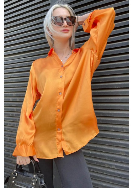 Turuncu Basic Kadın Saten Gömlek MG1326 fiyatları