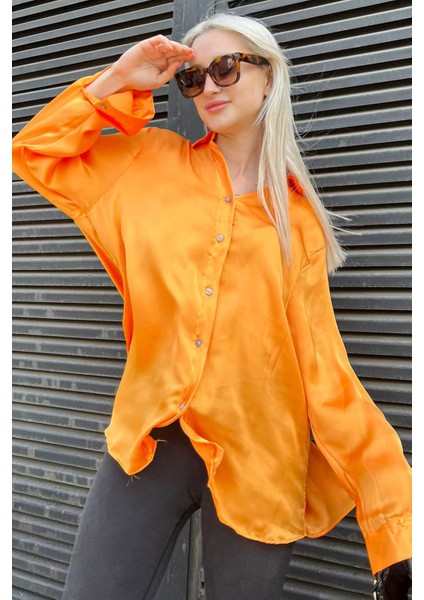 Turuncu Basic Kadın Saten Gömlek MG1326 modelleri