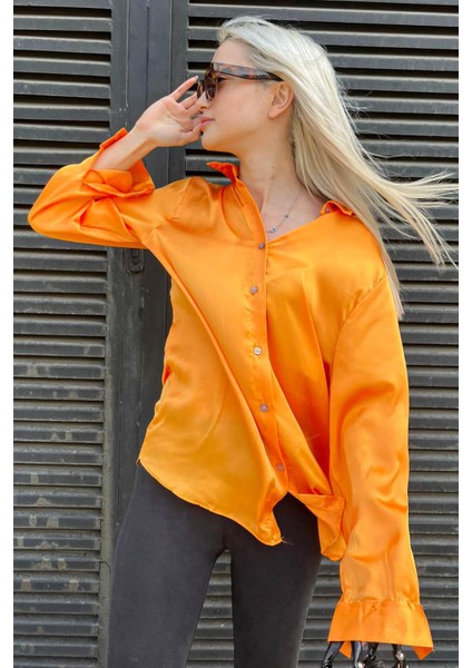 Turuncu Basic Kadın Saten Gömlek MG1326 fırsatları