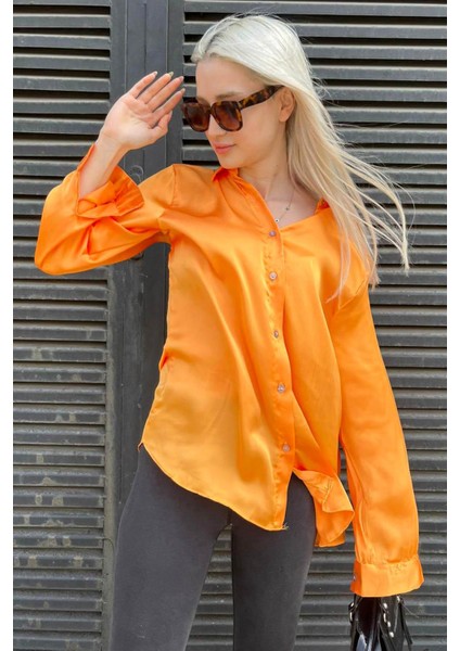 Turuncu Basic Kadın Saten Gömlek MG1326 indirimleri