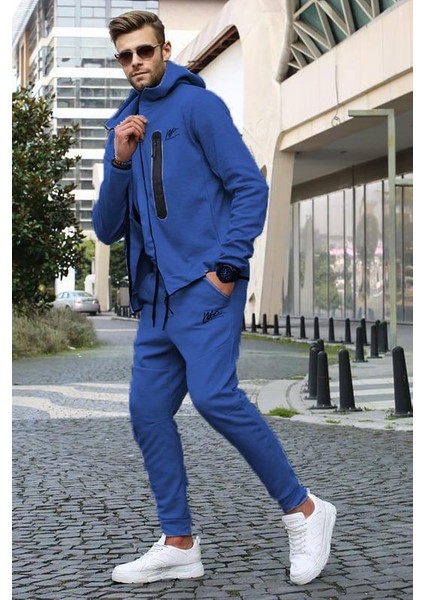 Indigo Baskılı Regular Fit Erkek Eşofman Takımı