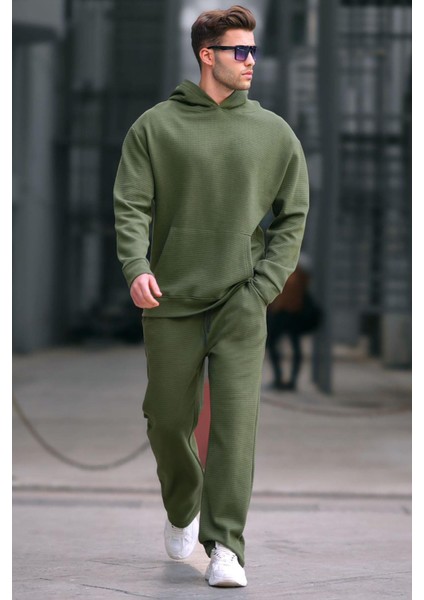 Haki Kapüşonlu Düz Paça Erkek Eşofman Takımı 5934