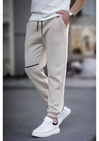 Bej Cep Detaylı Erkek Basic Eşofman Altı 6523