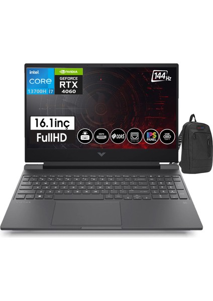 Victus 13. Nesil Intel I7-13700H 96GB Ddr5 Ram 2tb SSD 8gb RTX4060 16,1 Inç 144Hz IPS Fhd Freedos Taşınabilir Bilgisayar Z7P637EA09+ZETTAÇANTA