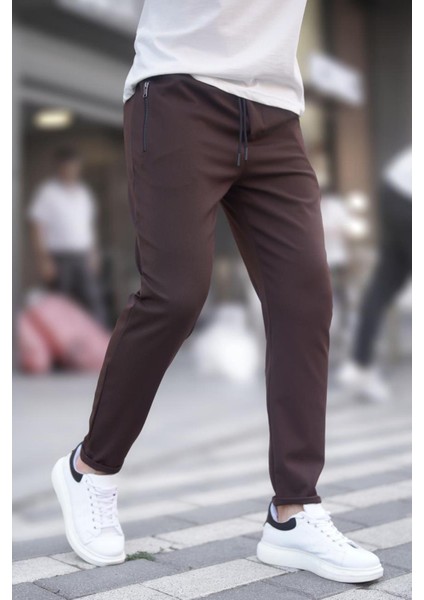 Kahverengi Fermuar Detaylı Erkek Pantolon 6520