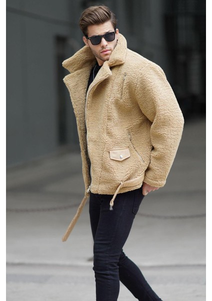 Camel Peluş Biker Erkek Ceket 6849 modelleri