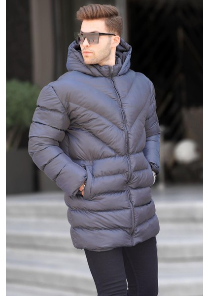 Gri Kapüşonlu Erkek Şişme Mont 6803 fiyatları