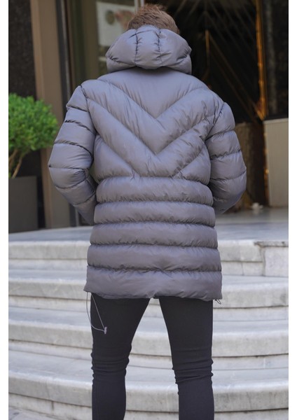 Gri Kapüşonlu Erkek Şişme Mont 6803 modelleri