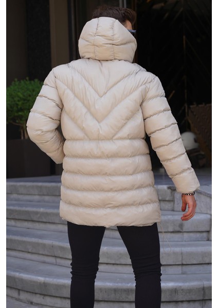 Bej Kapüşonlu Erkek Şişme Mont 6803 modelleri