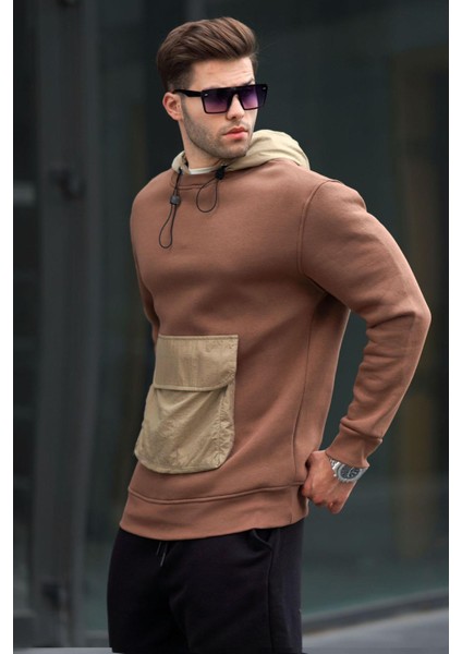 Acı Kahve Kanguru Cep Kapüşonlu Erkek Sweatshirt 6138 fiyatları