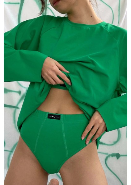 Yeşil Basic Bisiklet Yaka Kadın Sweatshirt MG1676 modelleri