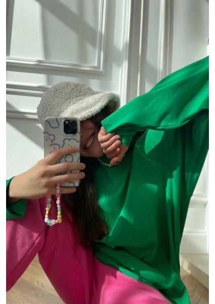 Yeşil Basic Bisiklet Yaka Kadın Sweatshirt MG1676 fırsatları