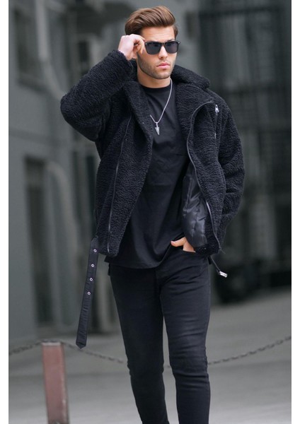 Siyah Peluş Biker Erkek Ceket 6849 fiyatları