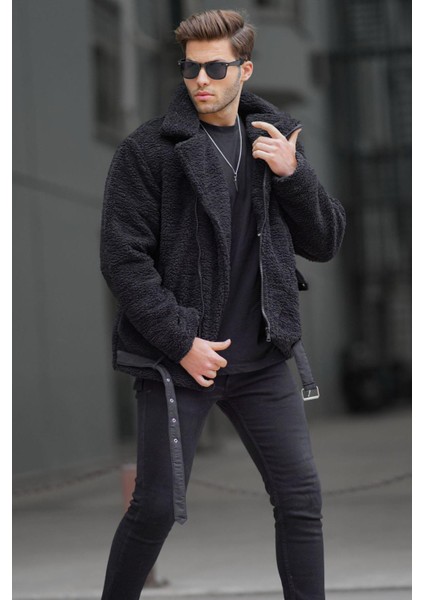 Siyah Peluş Biker Erkek Ceket 6849 modelleri