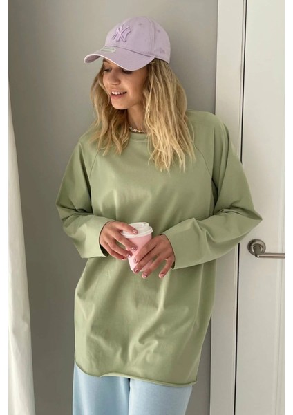 Mint Yeşili Basic Bisiklet Yaka Kadın Sweatshirt MG1676