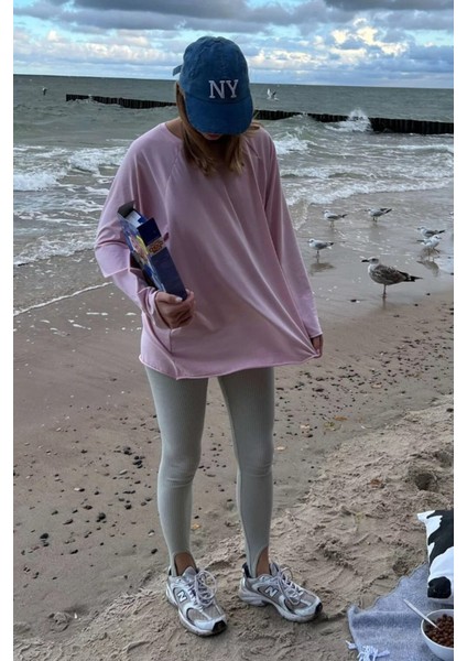 Pudra Basic Bisiklet Yaka Kadın Sweatshirt MG1676 fiyatları