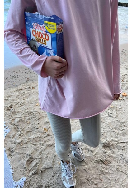 Pudra Basic Bisiklet Yaka Kadın Sweatshirt MG1676 indirimleri