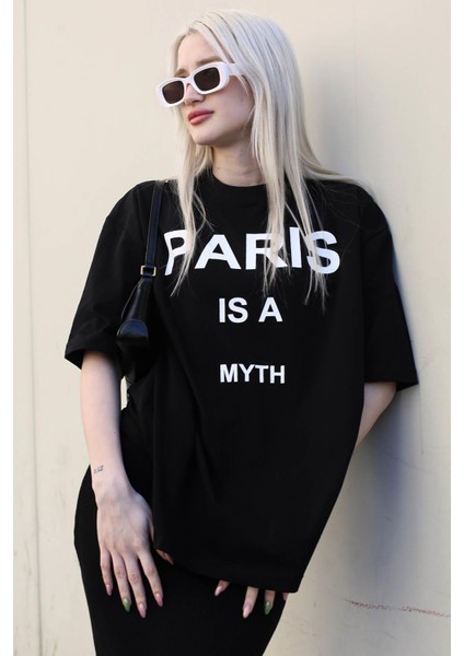 Siyah Paris Baskılı Kadın Tişört MG1654