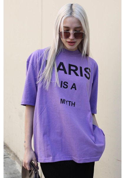 Lila Paris Baskılı Kadın Tişört MG1654