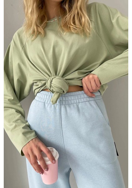 Mint Yeşili Basic Bisiklet Yaka Kadın Sweatshirt MG1676 indirimleri