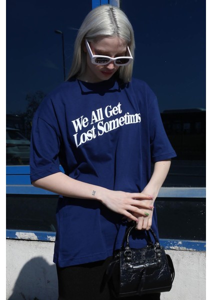 Indigo Baskılı Oversize Tişört MG1532