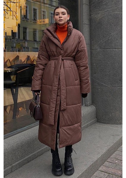 Kahverengi Uzun Şişme Kadın Mont MG1397 fırsatları
