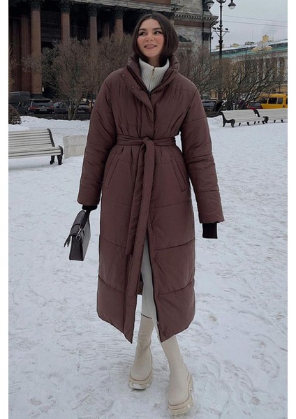 Kahverengi Uzun Şişme Kadın Mont MG1397 indirimleri