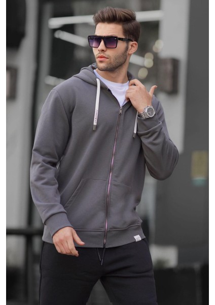 Füme Fermuarlı Kapüşonlu Sweatshirt 6161