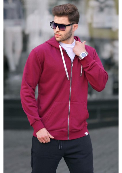 Bordo Fermuarlı Kapüşonlu Sweatshirt 6161