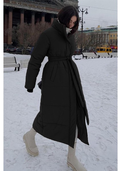 Siyah Uzun Şişme Kadın Mont MG1397 modelleri