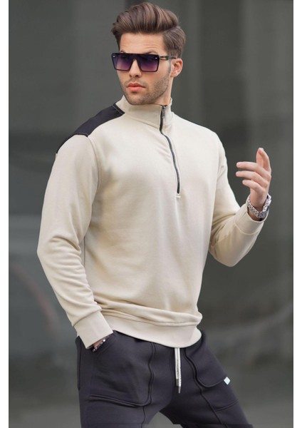 Bej Fermuar Yaka Basic Erkek Sweatshirt 6157 fiyatları