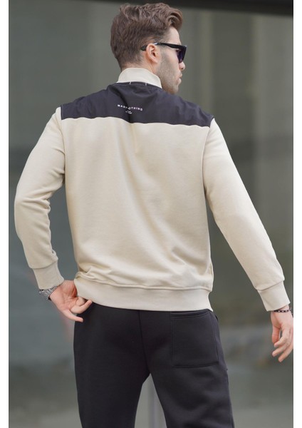 Bej Fermuar Yaka Basic Erkek Sweatshirt 6157 modelleri