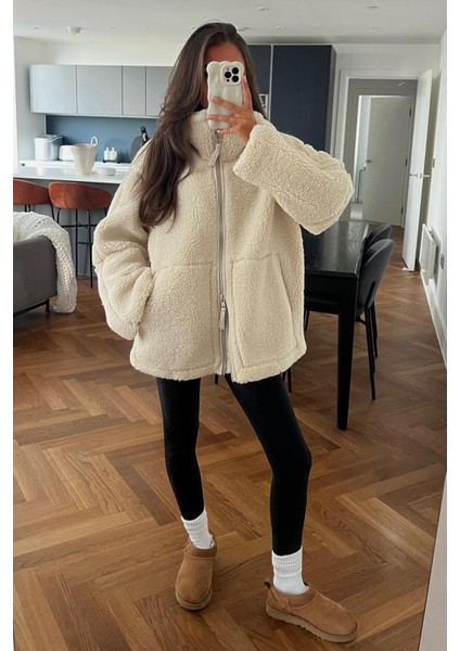 Bej Dik Yakalı Cepli Peluş Mont MG1966 fiyatları