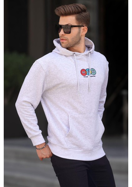 Karmelanj Kapüşonlu Nakışlı Erkek Sweatshirt 6145