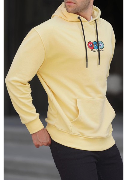 Sarı Kapüşonlu Nakışlı Erkek Sweatshirt 6145 modelleri