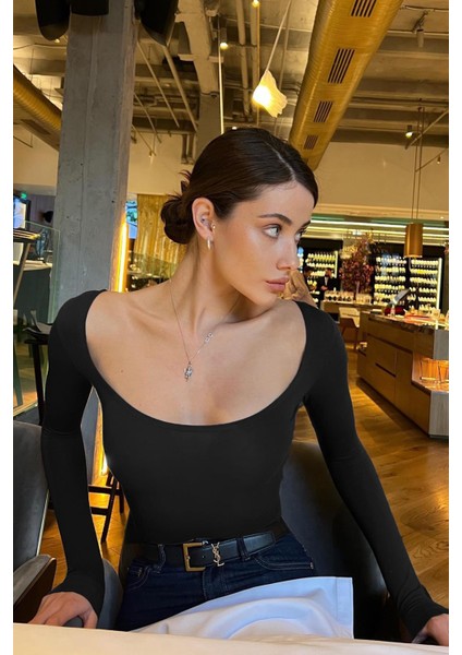 Siyah Kayık Yaka Kadın Body MG1840 fiyatları