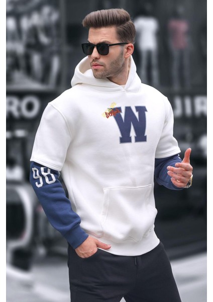 Ekru Nakışlı Kapüşonlu Sweatshirt 6141