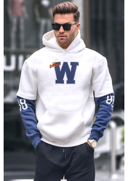 Ekru Nakışlı Kapüşonlu Sweatshirt 6141 modelleri