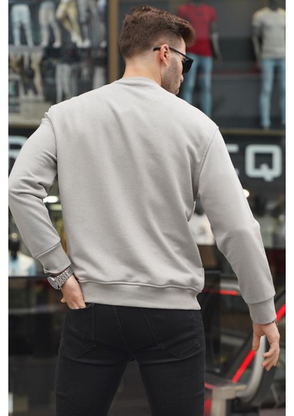 Boyalı Gri Baskılı Bisiklet Yaka Sweatshirt 6156 fiyatları