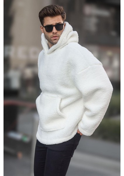 Beyaz Oversize Peluş Erkek Sweatshirt 6160 fiyatları